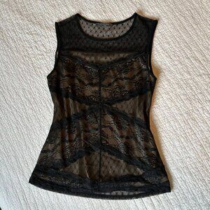 Vintage Suzy Shier - brown and black lace mesh tank top